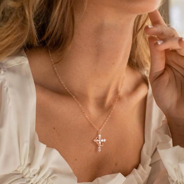 Elegance Crown & Cross Necklace